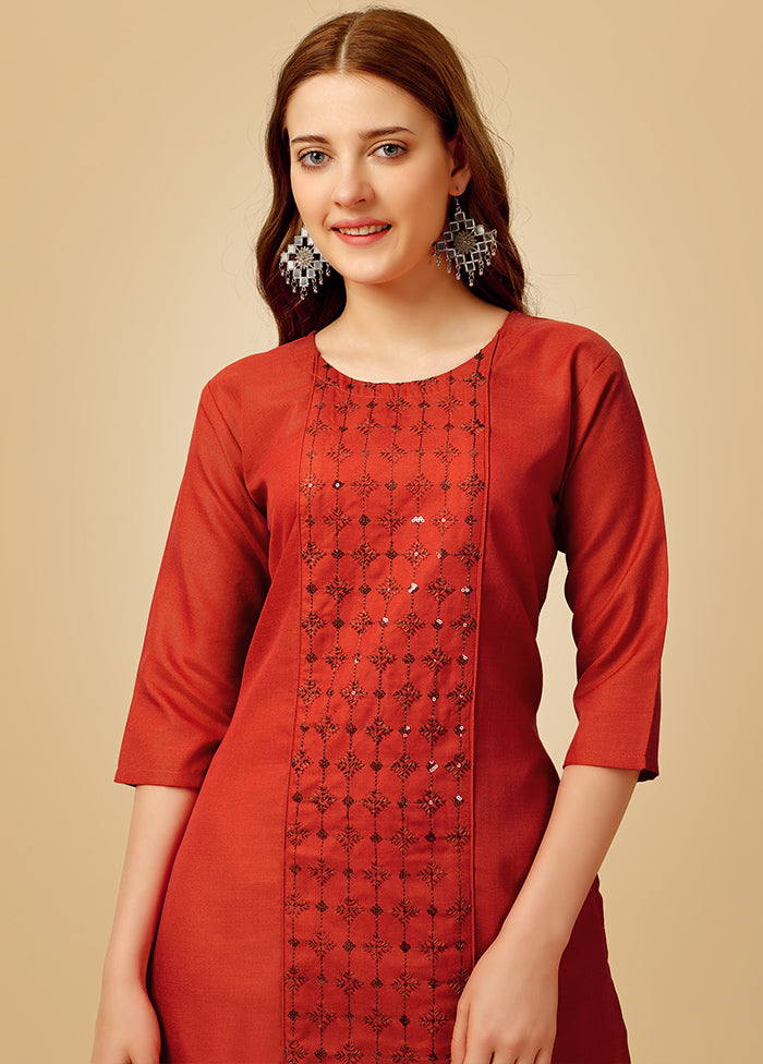 2 Pc Rust Readymade Cotton Kurti Set - Indian Silk House Agencies