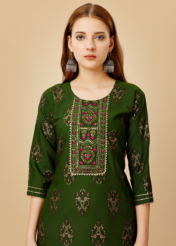 2 Pc Green Readymade Viscose Kurti Set - Indian Silk House Agencies