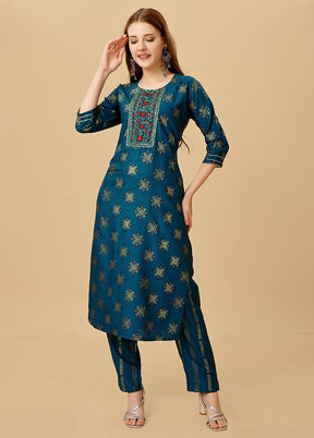 2 Pc Navy Blue Readymade Viscose Kurti Set - Indian Silk House Agencies