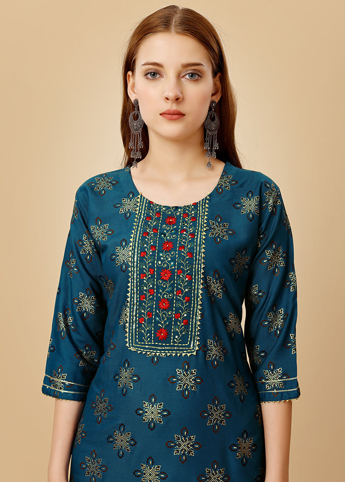 2 Pc Navy Blue Readymade Viscose Kurti Set - Indian Silk House Agencies