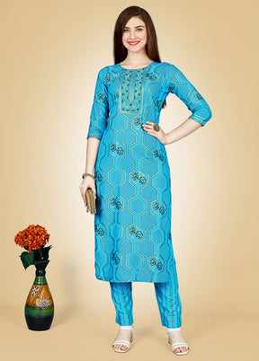 2 Pc Sky Blue Readymade Viscose Kurti Set - Indian Silk House Agencies