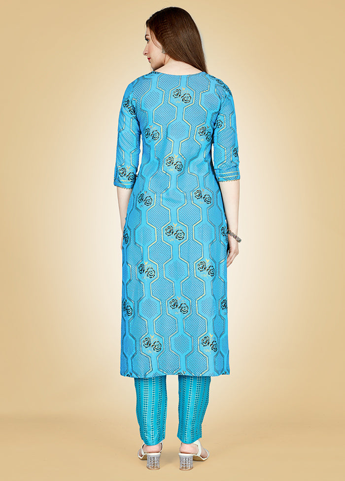 2 Pc Sky Blue Readymade Viscose Kurti Set - Indian Silk House Agencies