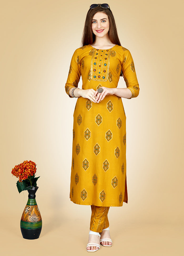 2 Pc Yellow Readymade Viscose Kurti Set - Indian Silk House Agencies