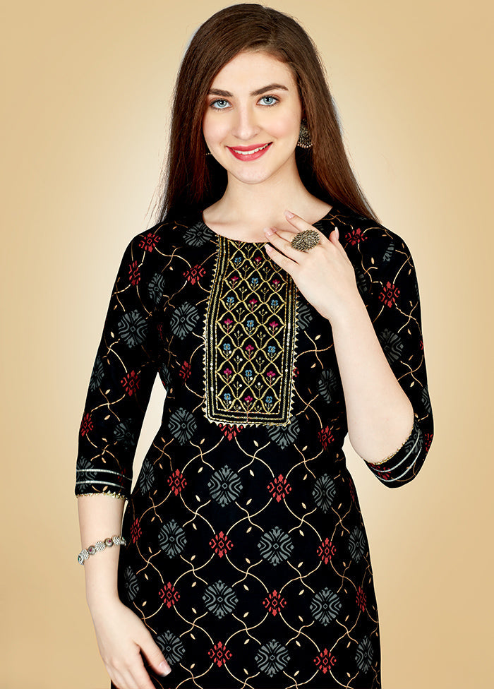 2 Pc Black Readymade Viscose Kurti Set - Indian Silk House Agencies