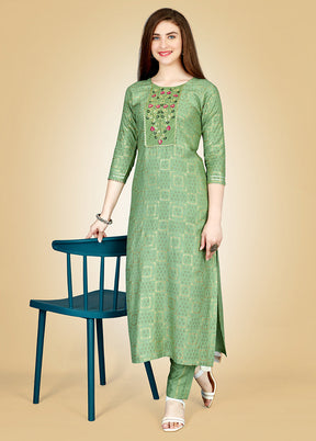 2 Pc Sea Green Readymade Viscose Kurti Set - Indian Silk House Agencies