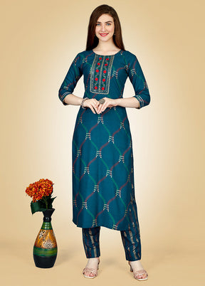 2 Pc Teal Readymade Viscose Kurti Set - Indian Silk House Agencies