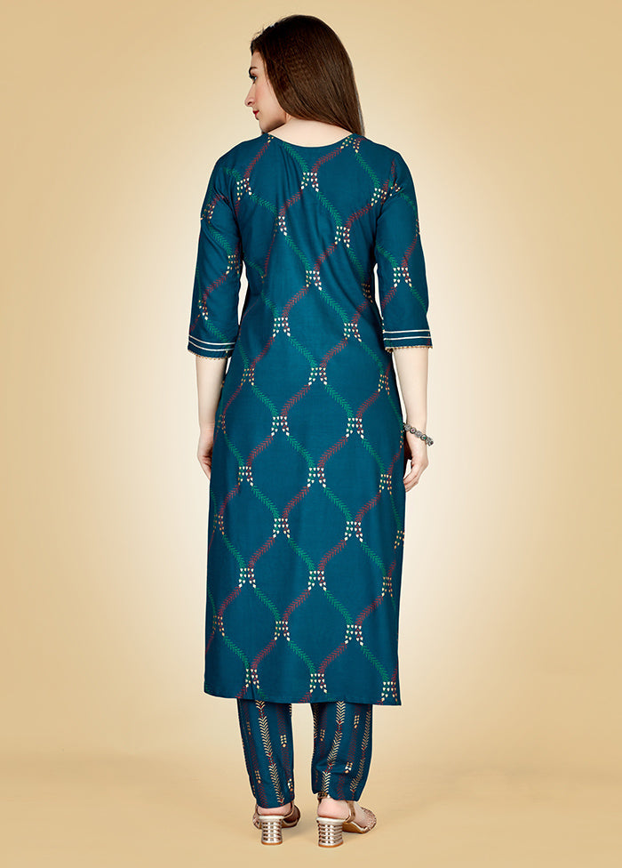 2 Pc Teal Readymade Viscose Kurti Set - Indian Silk House Agencies