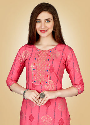 2 Pc Pink Readymade Viscose Kurti Set - Indian Silk House Agencies