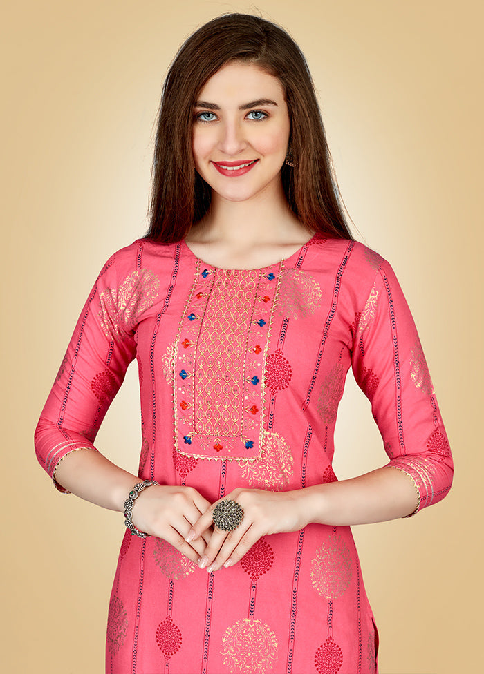 2 Pc Pink Readymade Viscose Kurti Set - Indian Silk House Agencies