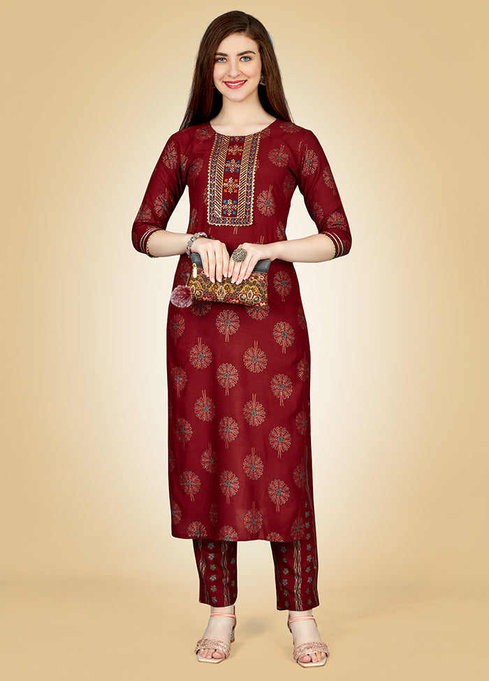 2 Pc Maroon Readymade Viscose Kurti Set - Indian Silk House Agencies