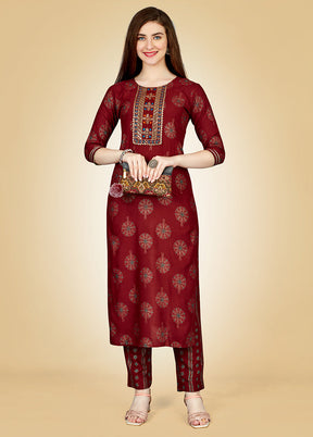 2 Pc Maroon Readymade Viscose Kurti Set - Indian Silk House Agencies