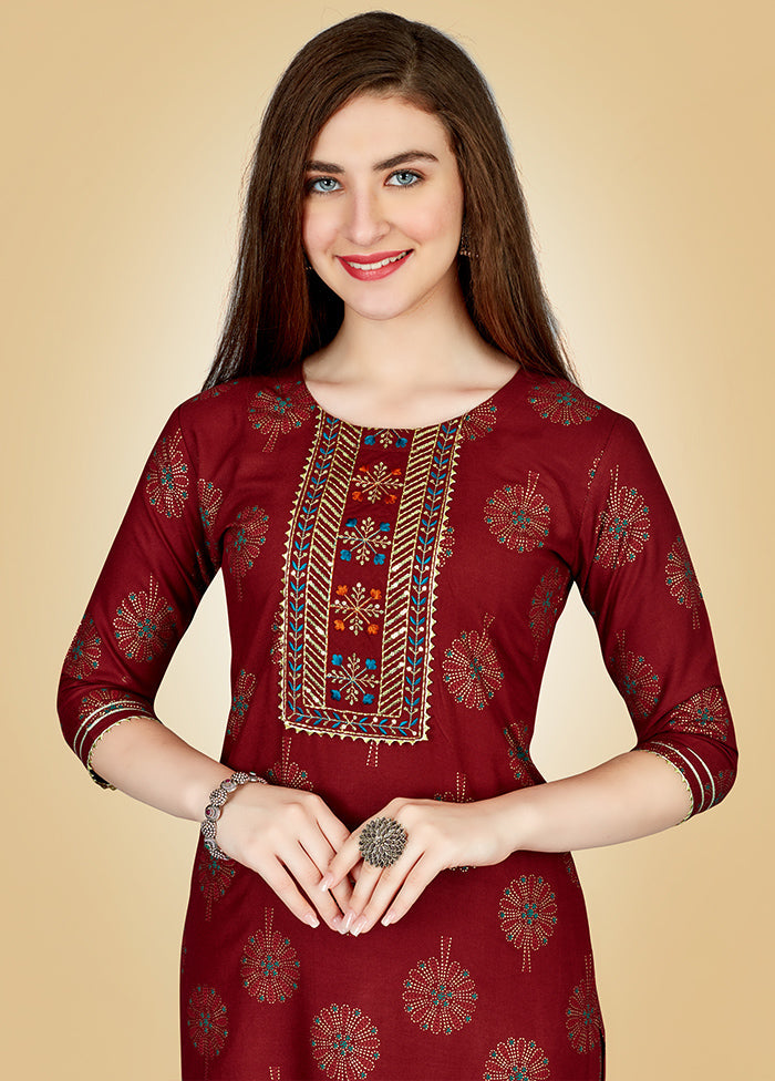 2 Pc Maroon Readymade Viscose Kurti Set - Indian Silk House Agencies