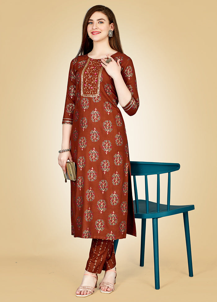 2 Pc Rust Readymade Viscose Kurti Set - Indian Silk House Agencies