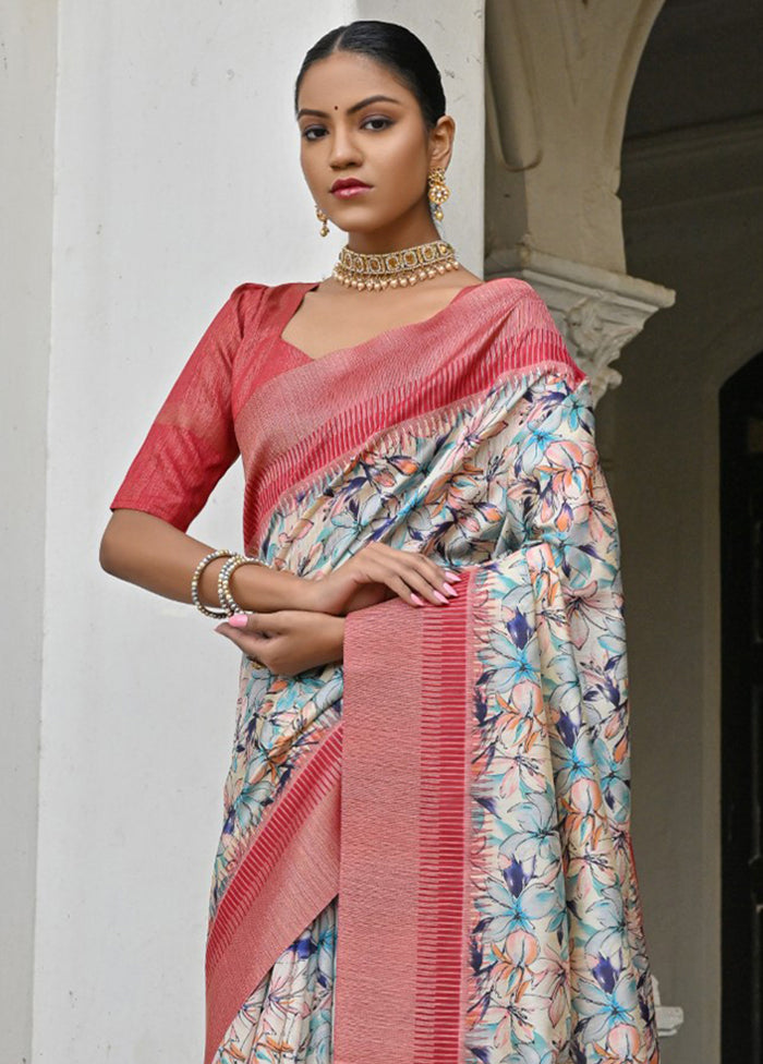 Blue Tussar Silk Saree With Blouse Piece