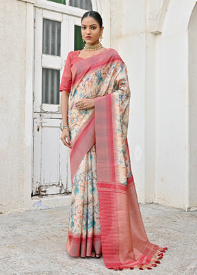 Firoza Tussar Silk Saree With Blouse Piece