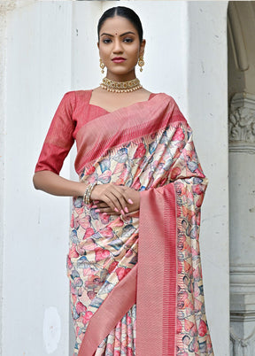 Peach Tussar Silk Saree With Blouse Piece