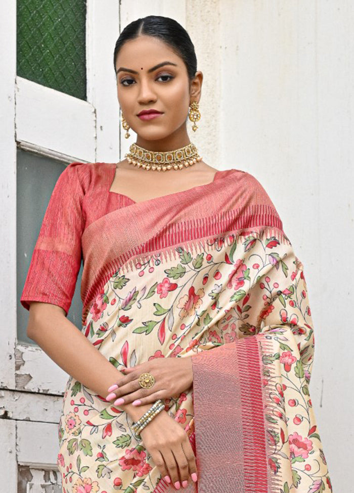 Yellow Tussar Silk Saree With Blouse Piece