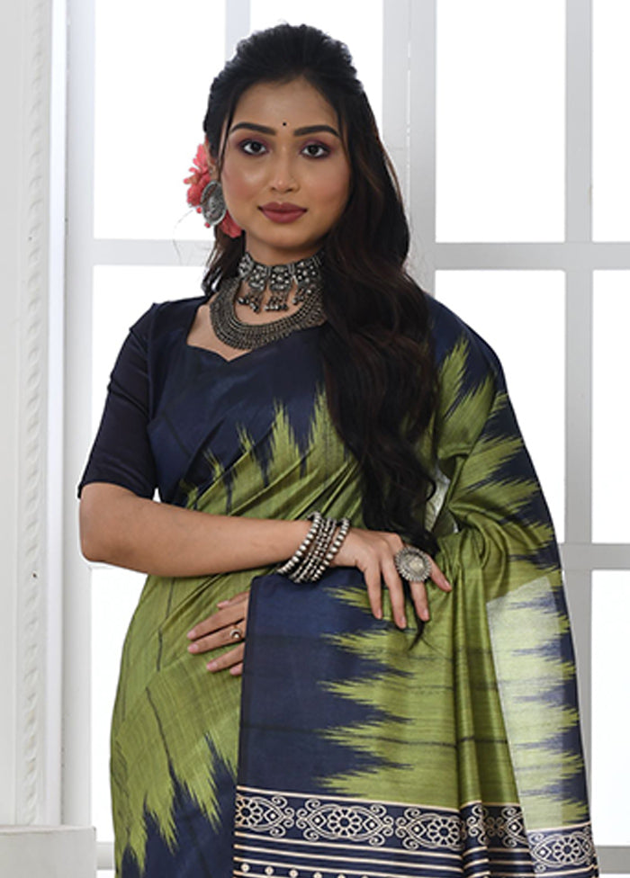 Mehendi Tussar Silk Saree With Blouse Piece