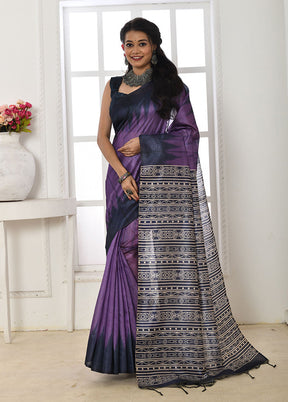 Purple Tussar Silk Saree With Blouse Piece