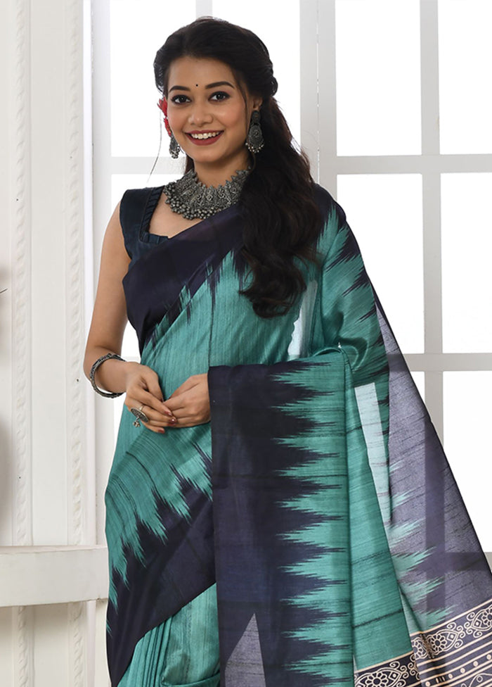 Firoza Tussar Silk Saree With Blouse Piece