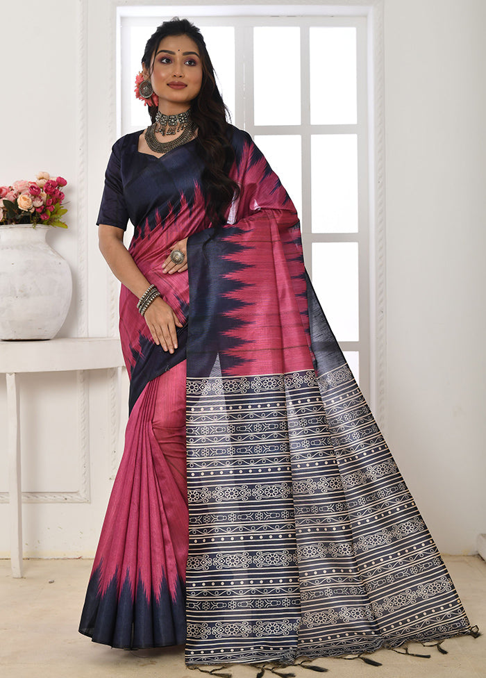 Pink Tussar Silk Saree With Blouse Piece