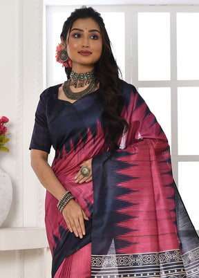 Pink Tussar Silk Saree With Blouse Piece