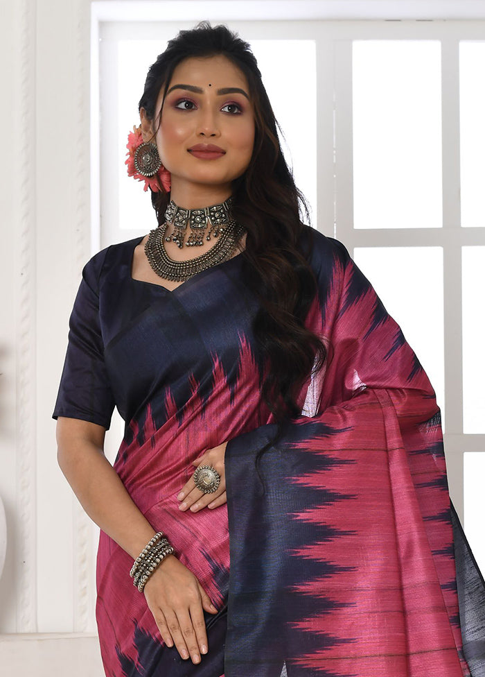 Pink Tussar Silk Saree With Blouse Piece