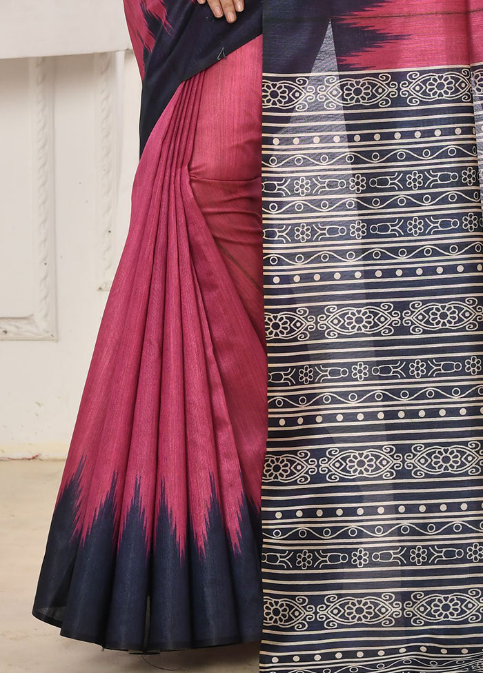 Pink Tussar Silk Saree With Blouse Piece