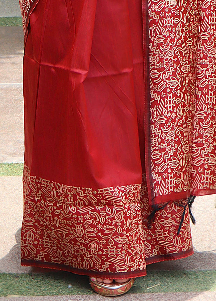 Red Spun Silk Saree With Blouse Piece