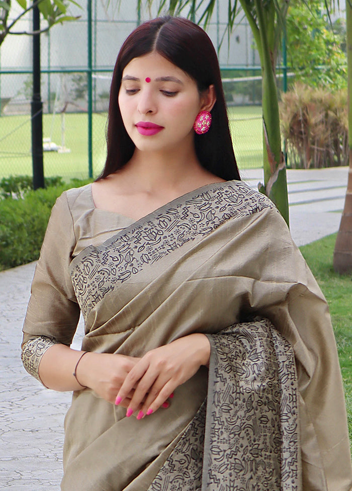 Cream Spun Silk Saree With Blouse Piece