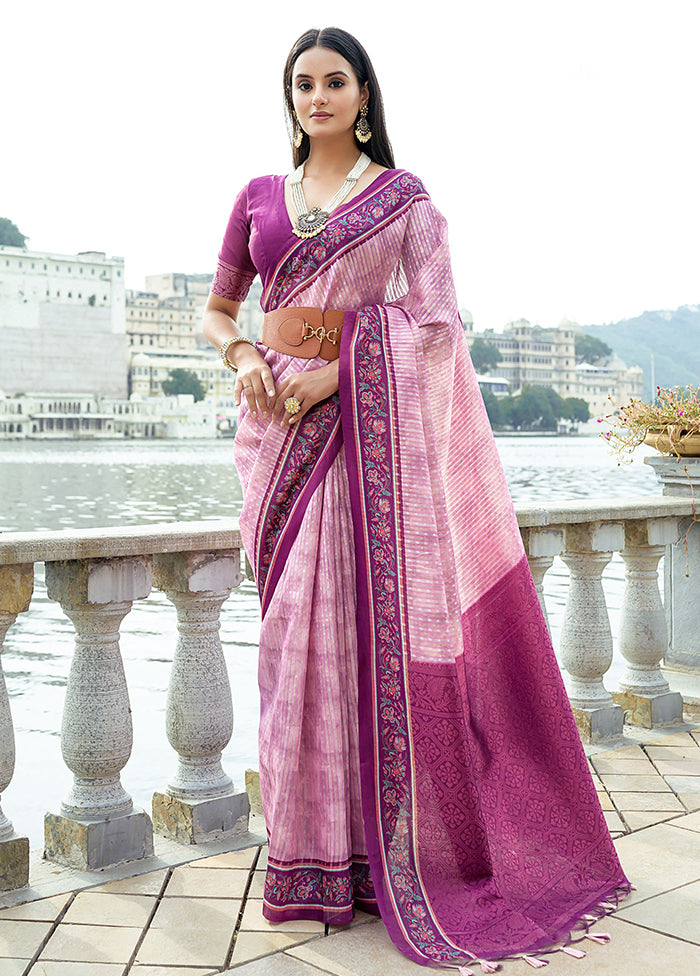 Pink Spun Silk Saree With Blouse Piece