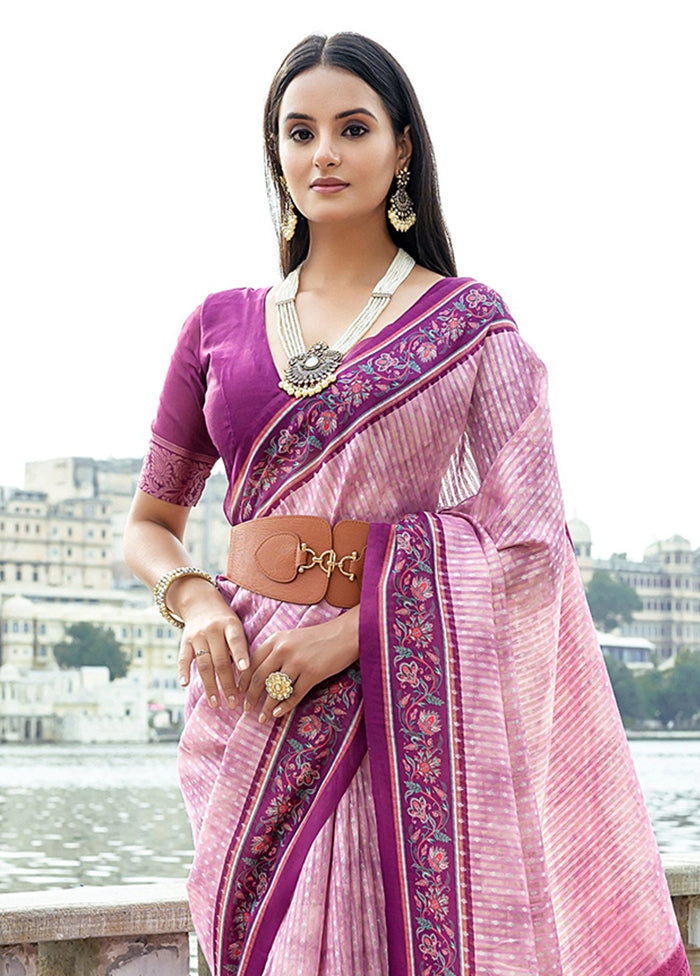 Pink Spun Silk Saree With Blouse Piece