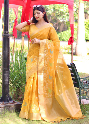 Yellow Linen Silk Saree With Blouse Piece