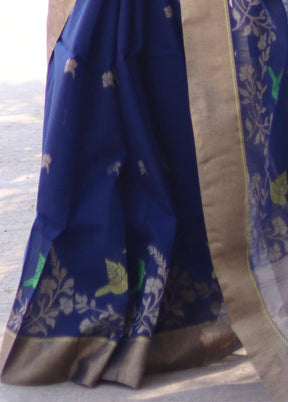 Blue Linen Silk Saree With Blouse Piece