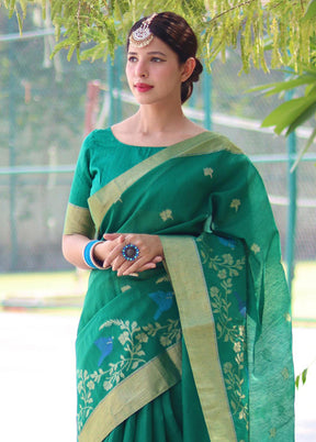 Rama Linen Silk Saree With Blouse Piece