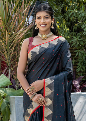 Black Tussar Silk Saree With Blouse Piece