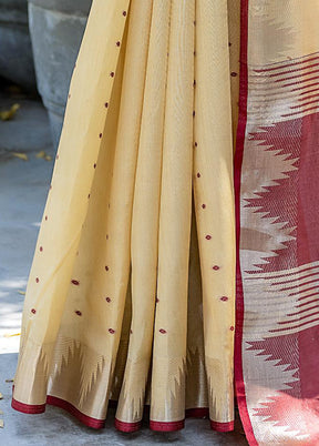 Cream Tussar Silk Saree With Blouse Piece