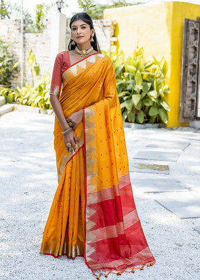 Mustard Tussar Silk Saree With Blouse Piece