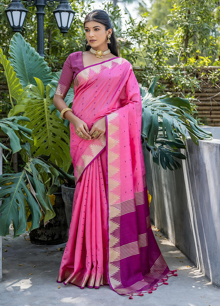 Pink Tussar Silk Saree With Blouse Piece