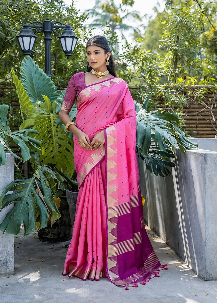 Pink Tussar Silk Saree With Blouse Piece