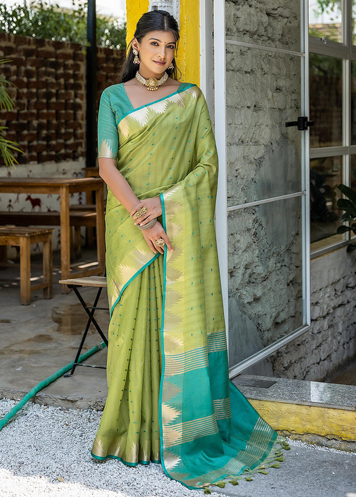 Green Tussar Silk Saree With Blouse Piece