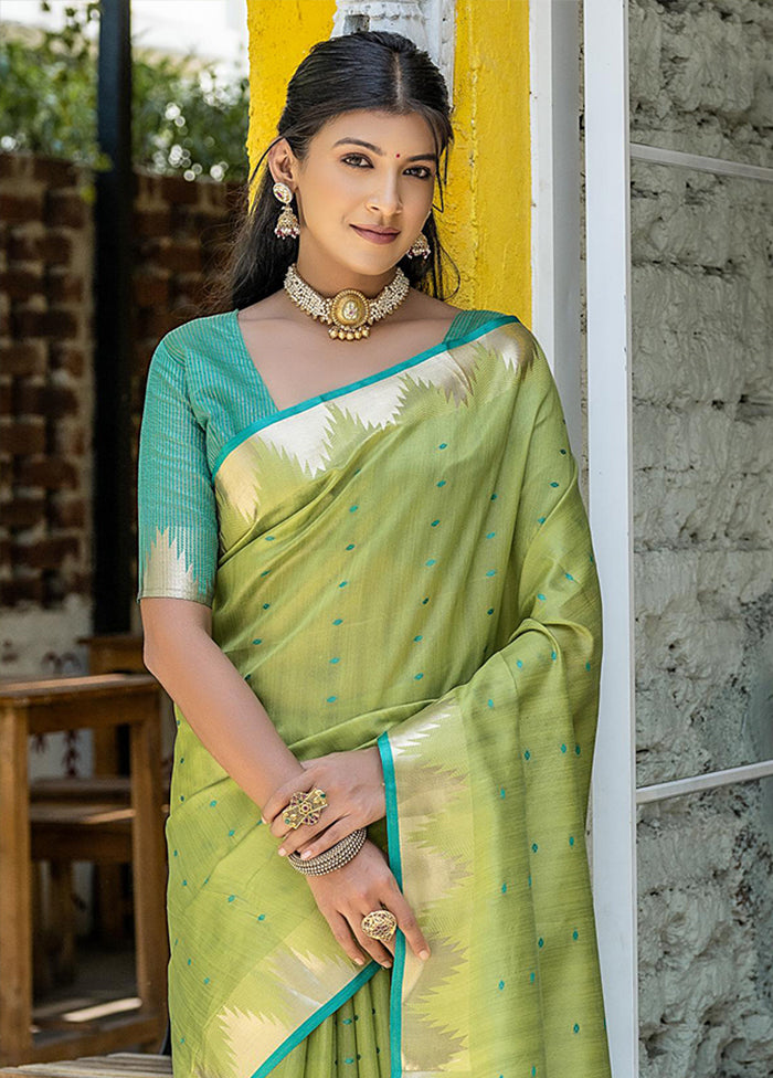 Green Tussar Silk Saree With Blouse Piece