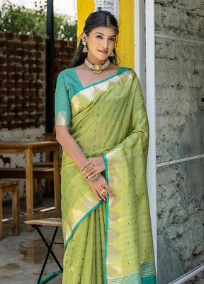 Green Tussar Silk Saree With Blouse Piece