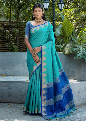 Rama Tussar Silk Saree With Blouse Piece