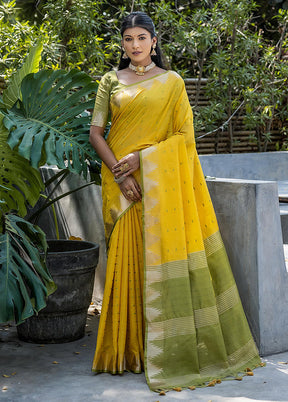 Yellow Tussar Silk Saree With Blouse Piece