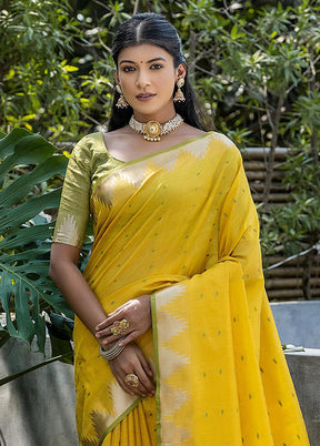 Yellow Tussar Silk Saree With Blouse Piece