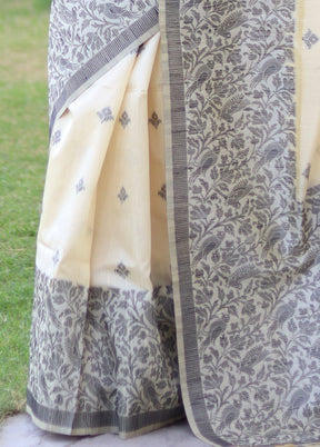 Cream Spun Silk Saree With Blouse Piece