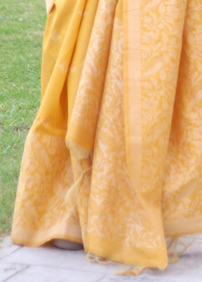 Yellow Spun Silk Saree With Blouse Piece