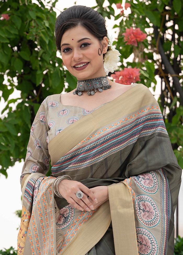 Green Tussar Silk Saree With Blouse Piece