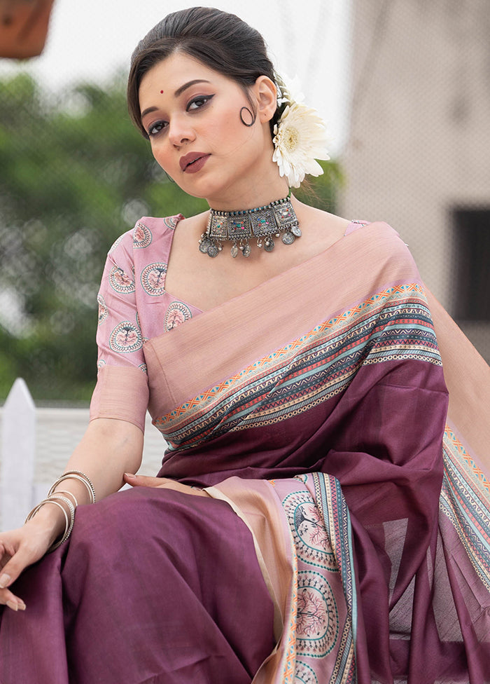 Wine Tussar Silk Saree With Blouse Piece